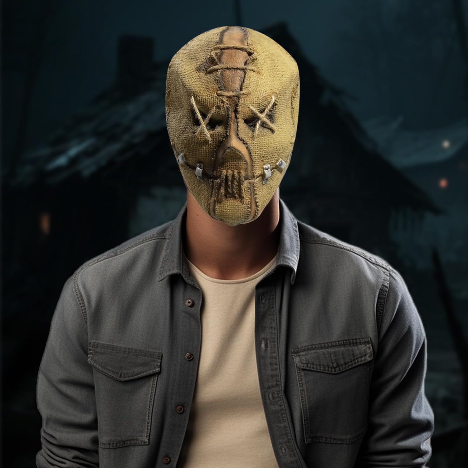 Halloween Scarecrow Masks, Creepy Full Head Mask Halloween Scary Latex Helmet for Cosplay Costume Party