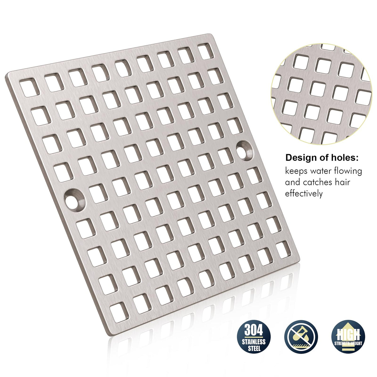 3-7/8" Brushed Nickel Square Shower Drain Cover for Floor Drain
