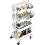 4-Tier Rolling Utility Cart with Hanging Bucket, White