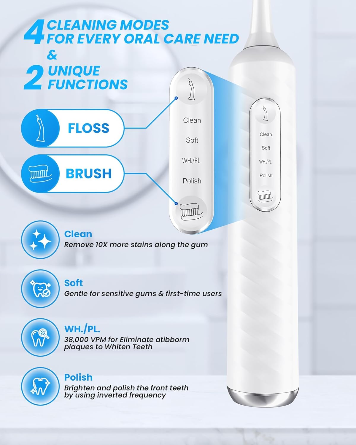 Electric Toothbrush with Water flosser, 3 in 1 Teeth Cleaning Kit with 7 Modes, Electric Toothbrush and flosser