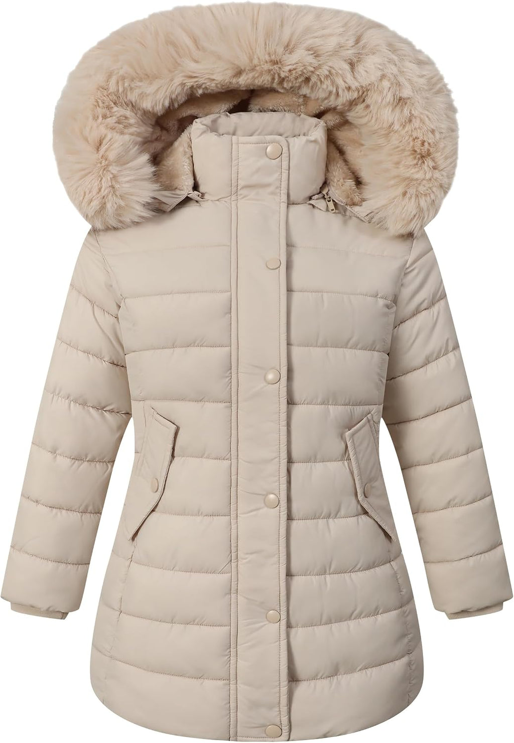Girls Long Puffer Winter Coat Kid's Removable Hood Parka Jacket | Waterproof Polyester Outer, Soft Fleece Lined