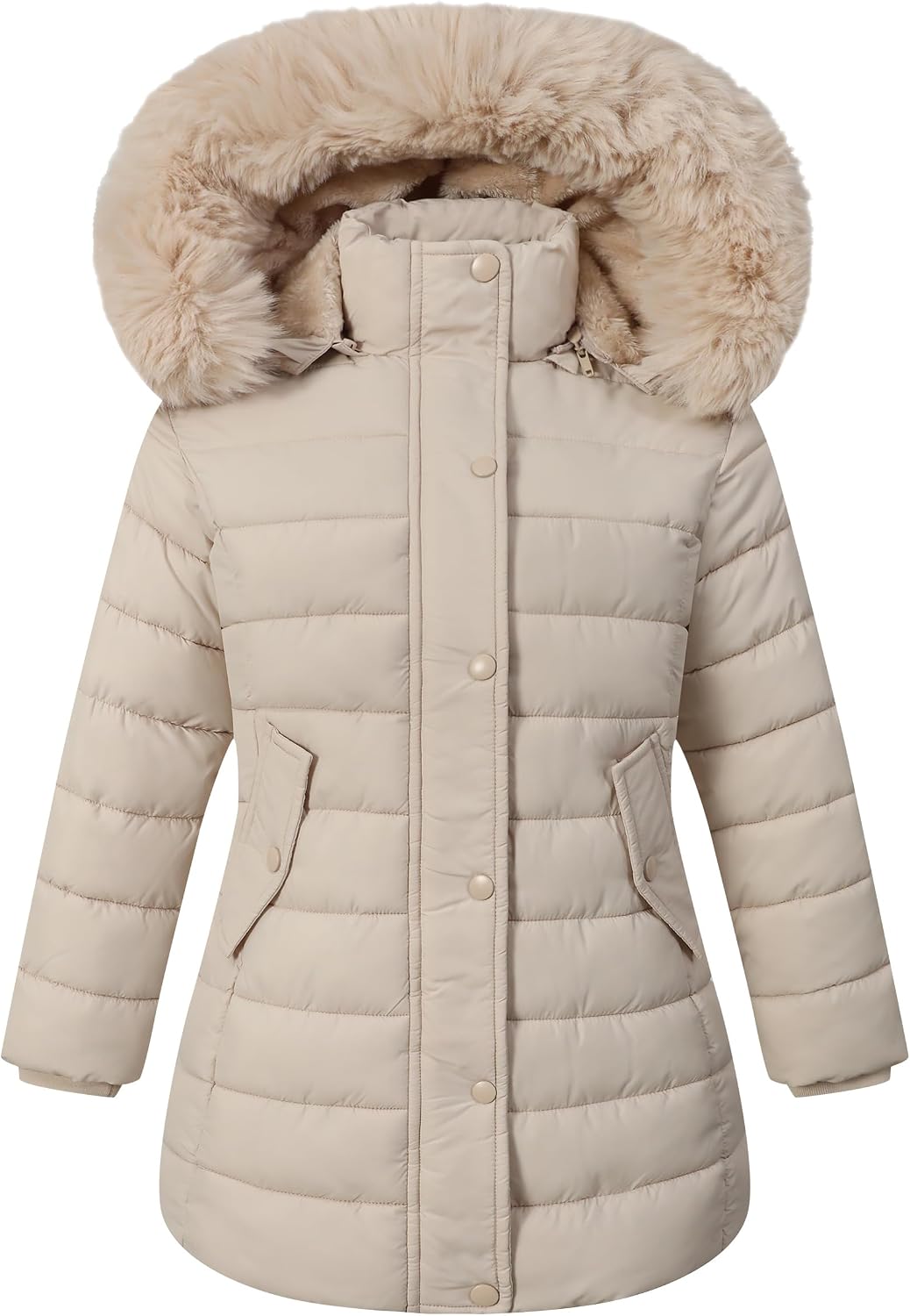 Girls Long Puffer Winter Coat Kid's Removable Hood Parka Jacket | Waterproof Polyester Outer, Soft Fleece Lined