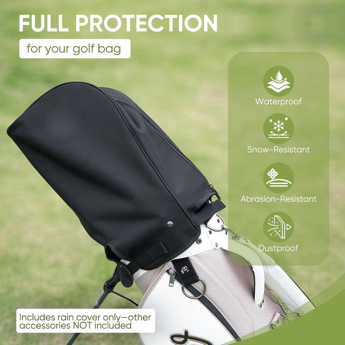 Golf Bag Rain Cover Hood Waterproof 1680D Nylon Dustproof Universal Fit with Adjustable Rain Cape for Stand/Cart