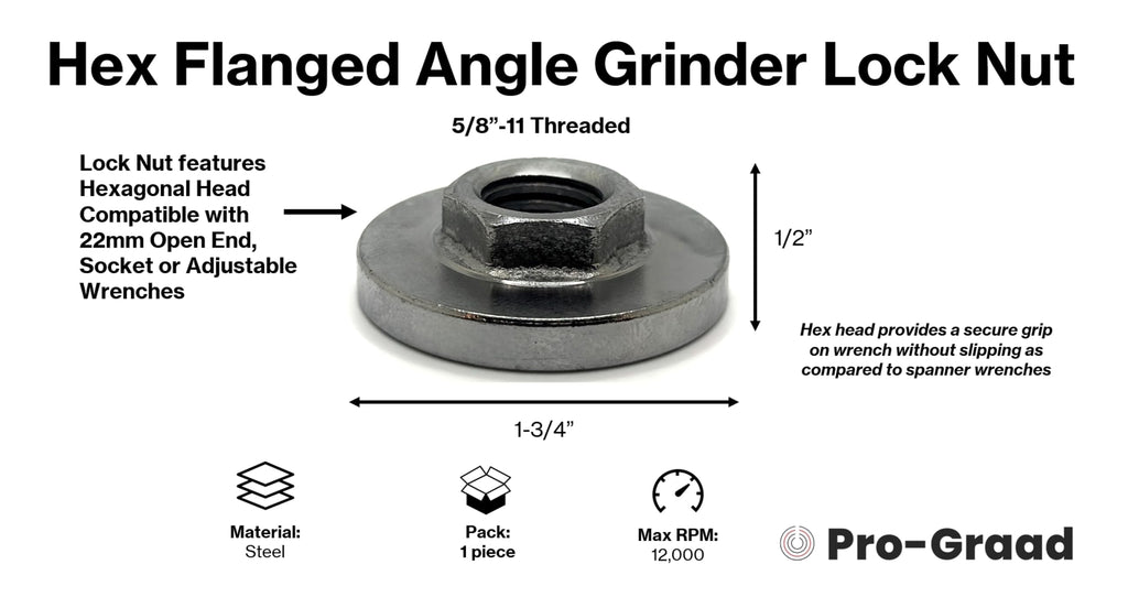 Pro-Graad Angle Grinder Hex Flange Lock Nut, 5/8"-11