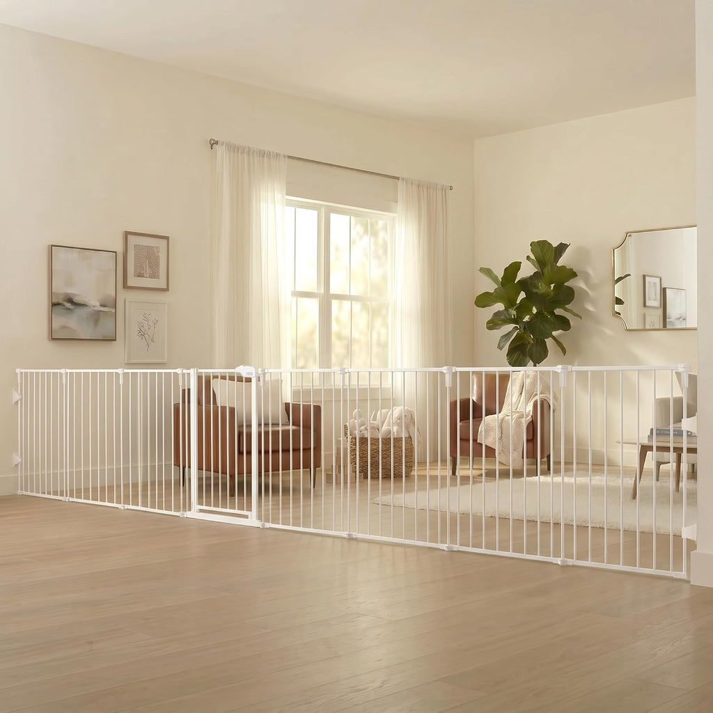 Safety 192" Super Wide Baby Gate & Play Yard, 2-in-1 Convertible Extra Wide Safety Barrier, Hardware Mounted for