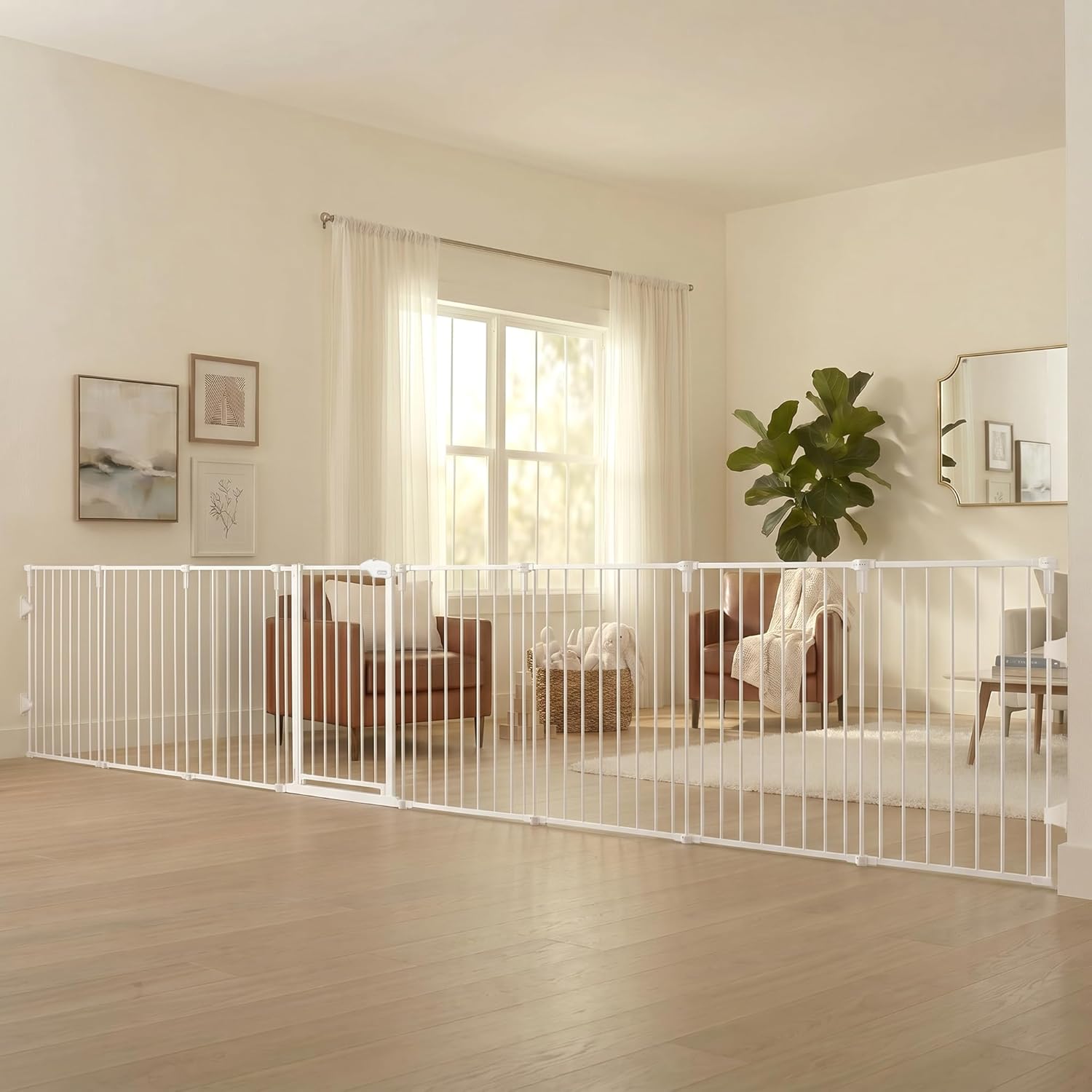 Safety 192" Super Wide Baby Gate & Play Yard, 2-in-1 Convertible Extra Wide Safety Barrier, Hardware Mounted for