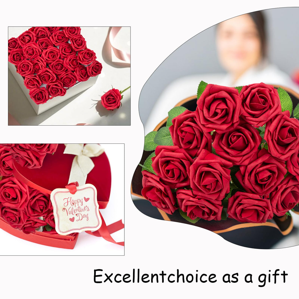 100Pcs Artificial Flowers Dark Red Rose Real Looking Fake Roses