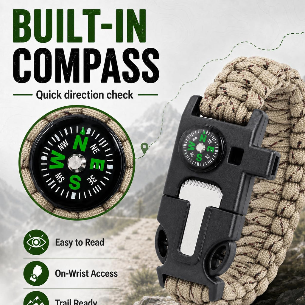 Sports Whistle, 6-in-1 Survival Whistle with Compass & Fire Starter | ABS Plastic & Paracord, Compact Wristband