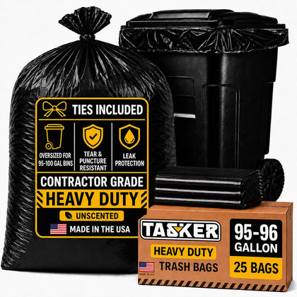 95 Gallon Contractor Garbage Bags - 2 Mil Extra Heavy Duty Trash Bags - 96-100 Gallon Trash Can Liners, Industrial
