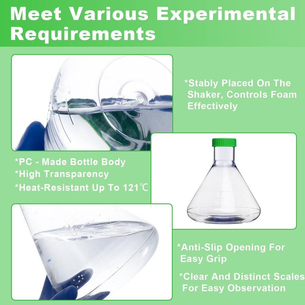 3000ml Erlenmeyer Flask, Sterile, Vent Cap, Flat Bottom, PC, 4Pcs
