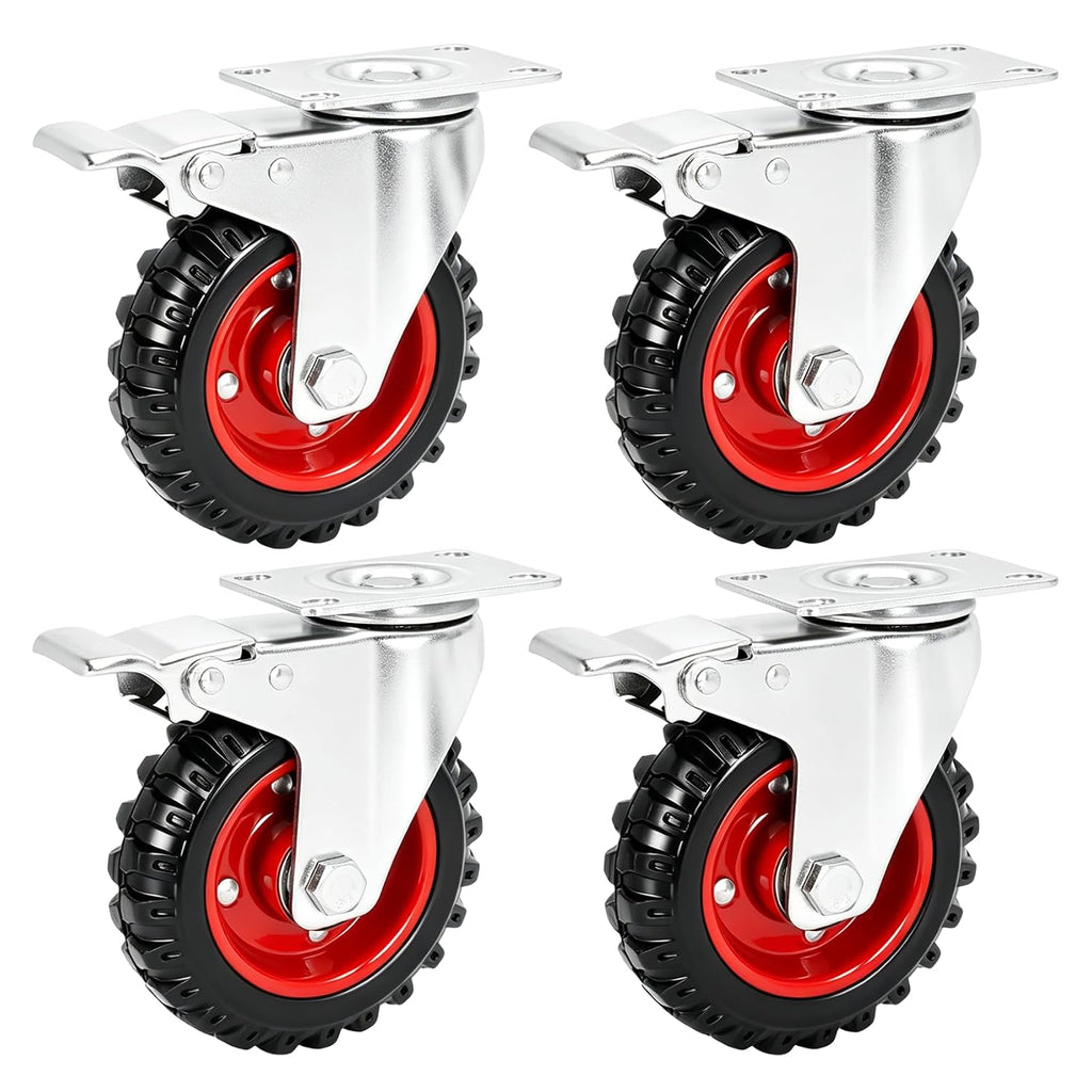 5 Inch Heavy Duty Swivel Caster Wheels 4 Pack with Total Lock Brakes | All Terrain Thick Rubber Tread Casters, 2400