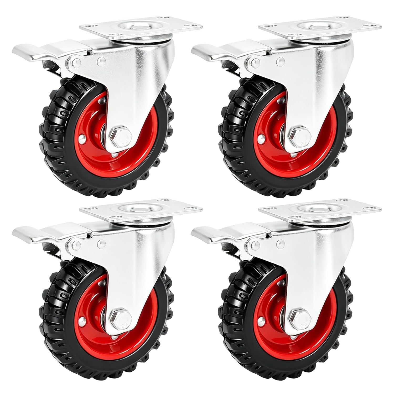 5 Inch Heavy Duty Swivel Caster Wheels 4 Pack with Total Lock Brakes | All Terrain Thick Rubber Tread Casters, 2400