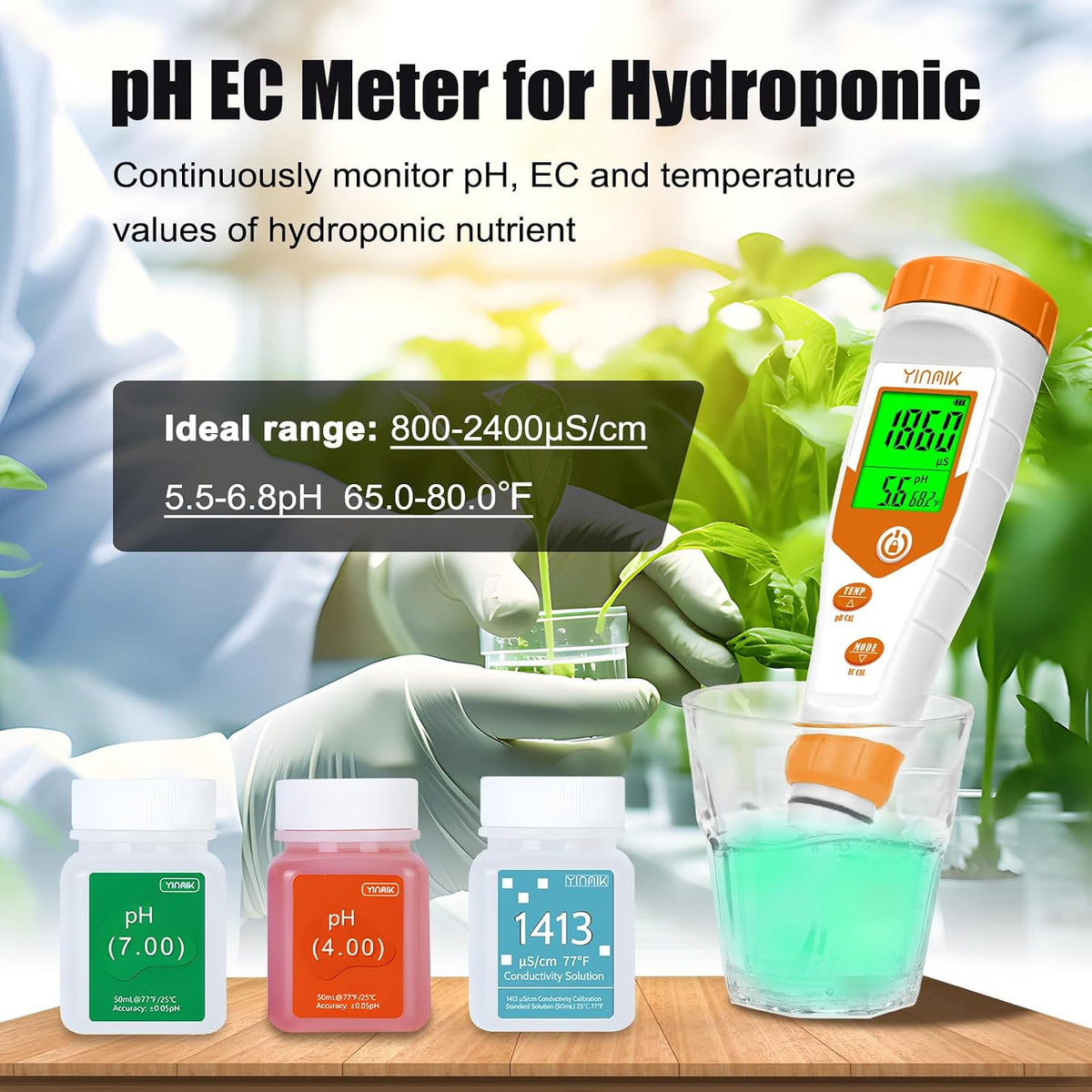 YINMIK pH Meter for Hydroponics, 4 in 1 PPM EC Meter for Plant Nutrients