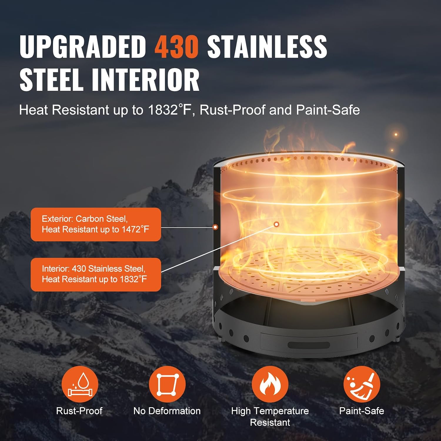 Smokeless Fire Pit Stove Bonfire, H: 15.4 in x Dia: 19.3 in,Wood Burning Fireplaces with Removable Ash Pan, SUS430