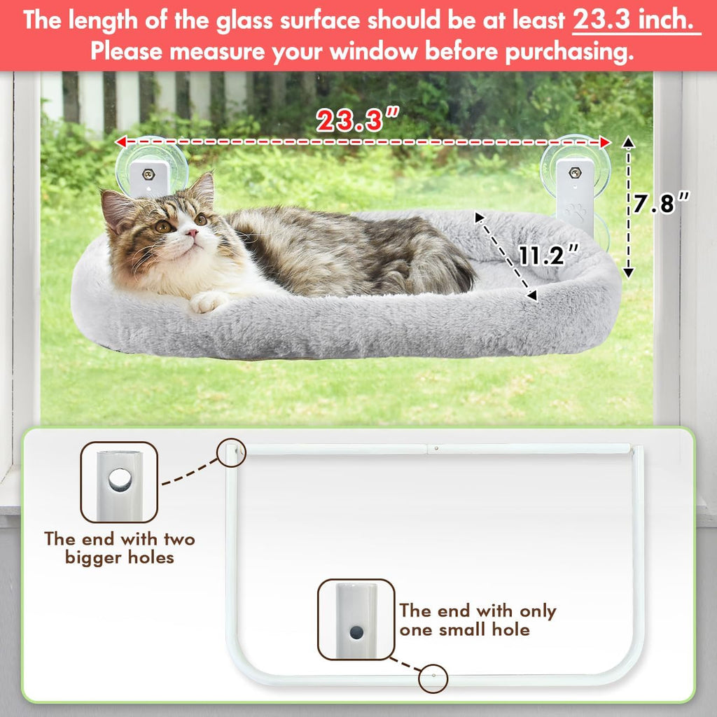 Cordless Cat Window Perch, Cat Hammock for Wall with 4 Strong Suction Cups, Solid Metal Frame and Two Replaceable