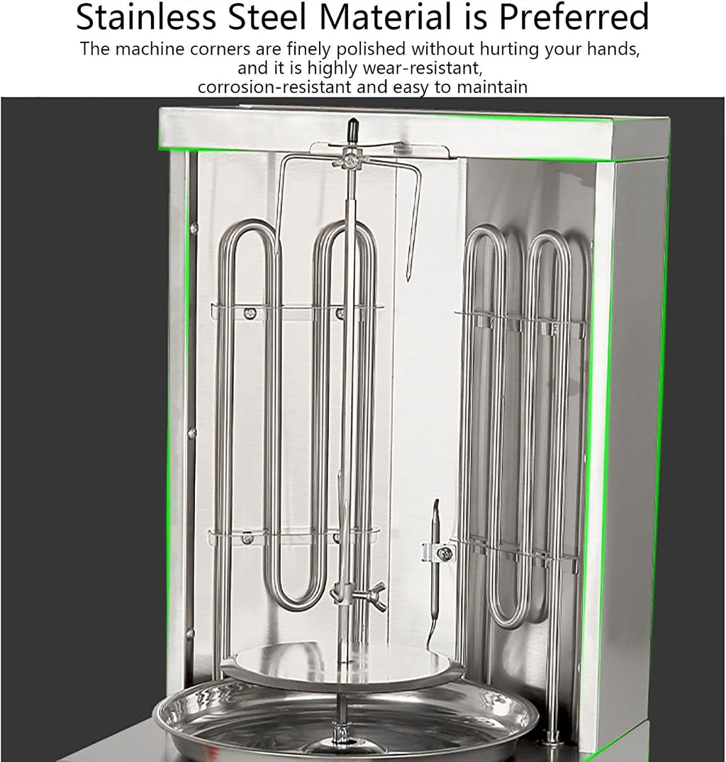 Electric Shawarma Machine, Home Vertical Rotisserie, Gyro Broiler, with 2 Heating Tubes, Meat Catcher for Outdoor