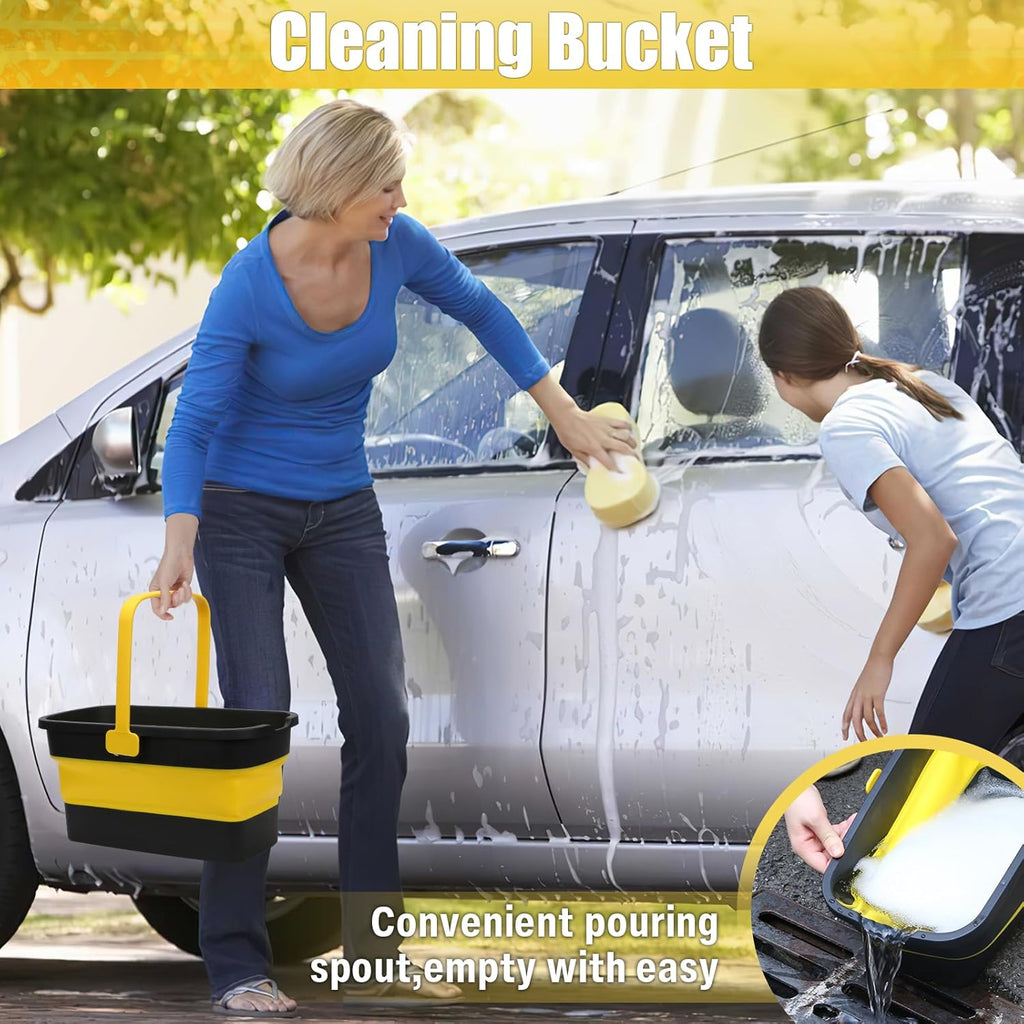 Collapsible Mop Bucket for Cleaning with Handle, Silicone Square Wash Bucket for Windows Cleaning Car