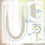 Hand-Braided Cotton Curtain Tiebacks with Wall Hooks, Boho Window Curtain Tie Back Holdback, 25 inch Extra Long Rope