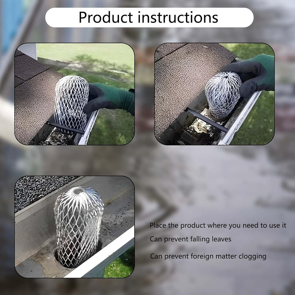 4 Pcs Gutter Downspout Guards 3.5 Inch Aluminum Leaf Filter Strainer Expandable Gutter Downspout Protector for