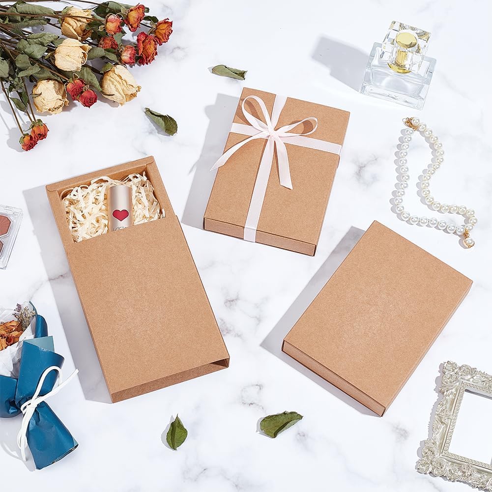 20 Pack Brown Kraft Paper Drawer Boxes, 5.3x3.8x1 Inch Rectangle Kraft Paper Gift Box Cookie Boxes for Wedding Party