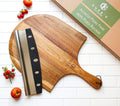 Premium Acacia Pizza Peel (Extra Large) and Rocker Blade Pizza Cutter Set, Pizza Peel 16 inch, Gourmet Wooden Pizza