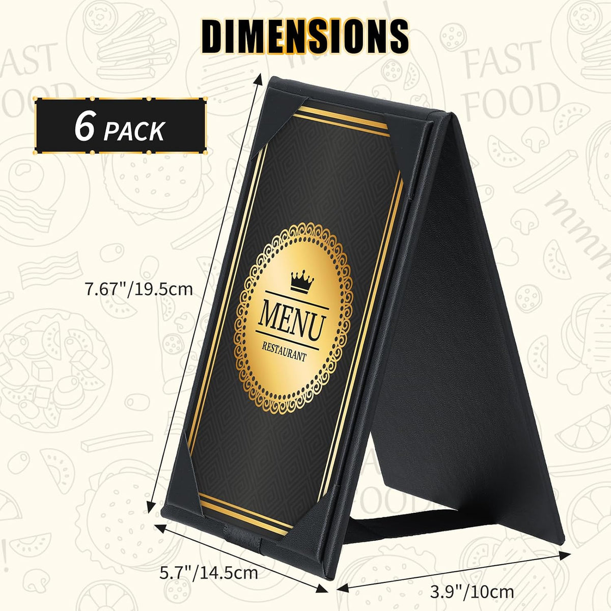 PU Leatherette Table Tents, 6Pcs Double-Sided Menu Holders 5 x 7"
