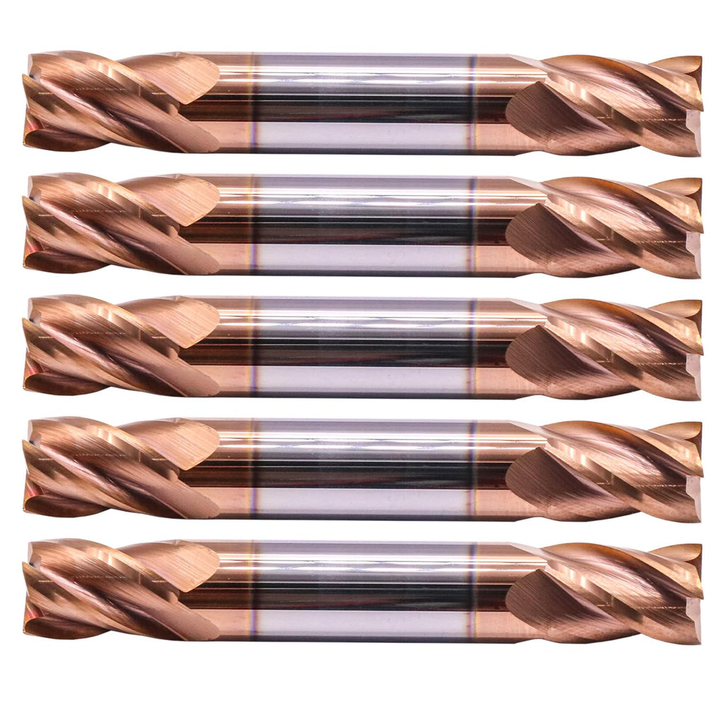 5 Pack 3/8" 4 Flute Double End Solid Carbide Square End Mills, TiSiN Coated
