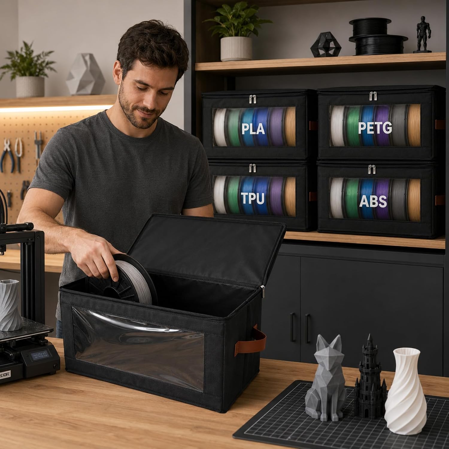 3D Printer Filament Storage for PLA/PETG Dry Box Holds Up to 24 1KG Spools | Foldable Filament Organizer with Clear