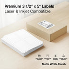 3.5" X 5" Matte White Printable Shipping Labels (500 Sheets, 2000 Stickers)