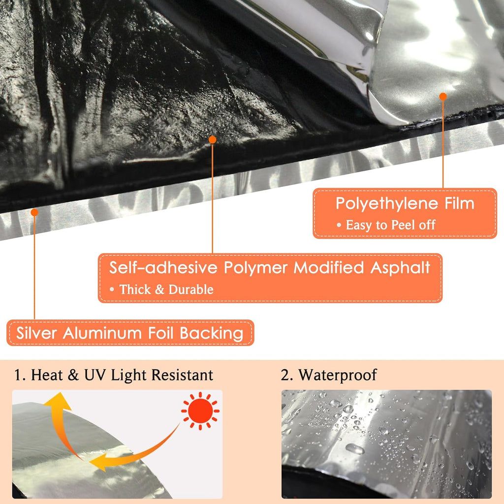 Flashing Roll Tape Membrane, 4 inches X 32 Feet Thick Waterproof Patch Seal Tape, Self-Adhesive SBS Modified