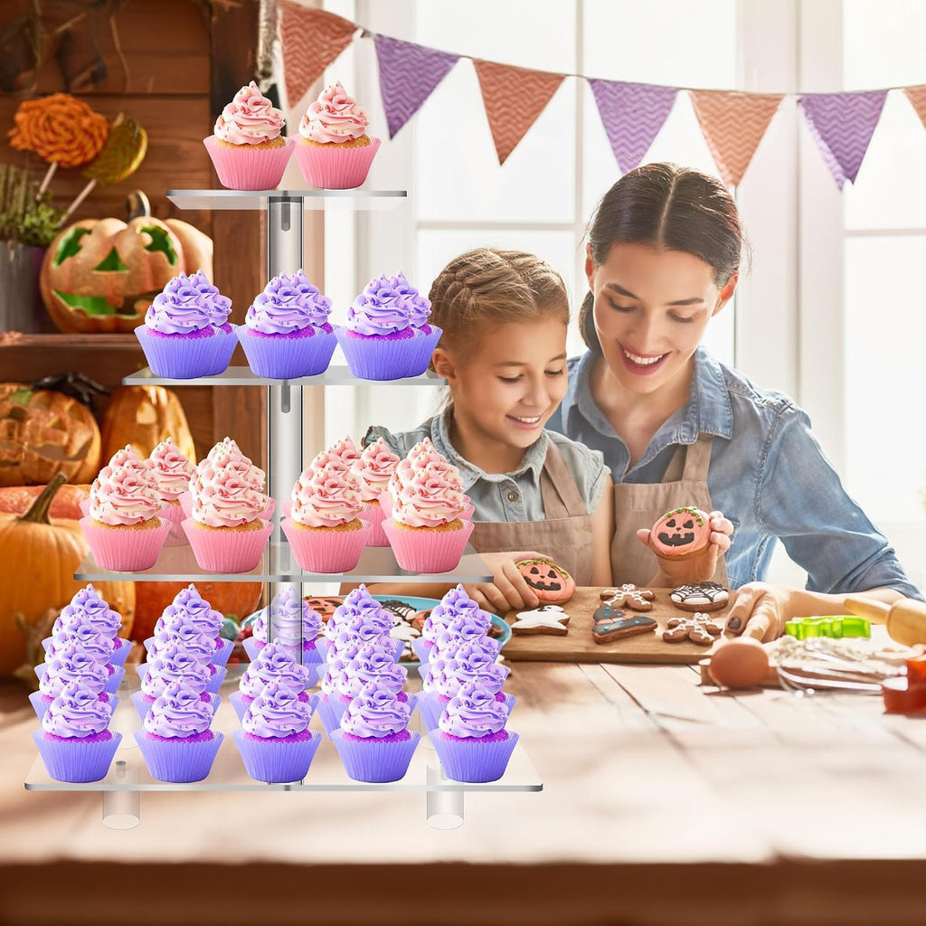 Large 4 Tier Square Acrylic Cupcake Stand, Cake Stand