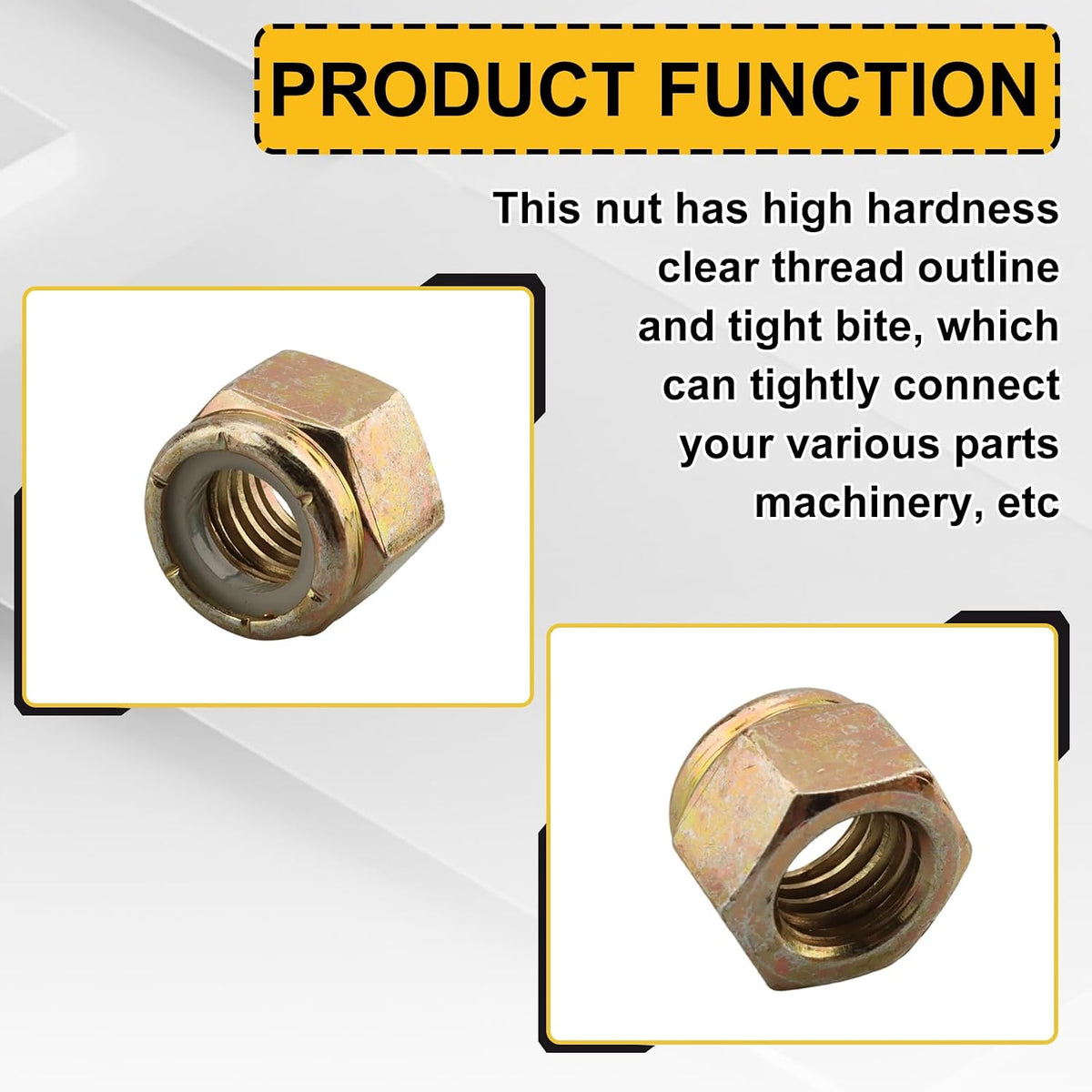 Grade 8 Coarse Lock Nuts 1/2"-13 (20 Pcs), 1/2″-13 Locknuts Yellow Zinc Finish Steel Nylon Insert Lock Nut