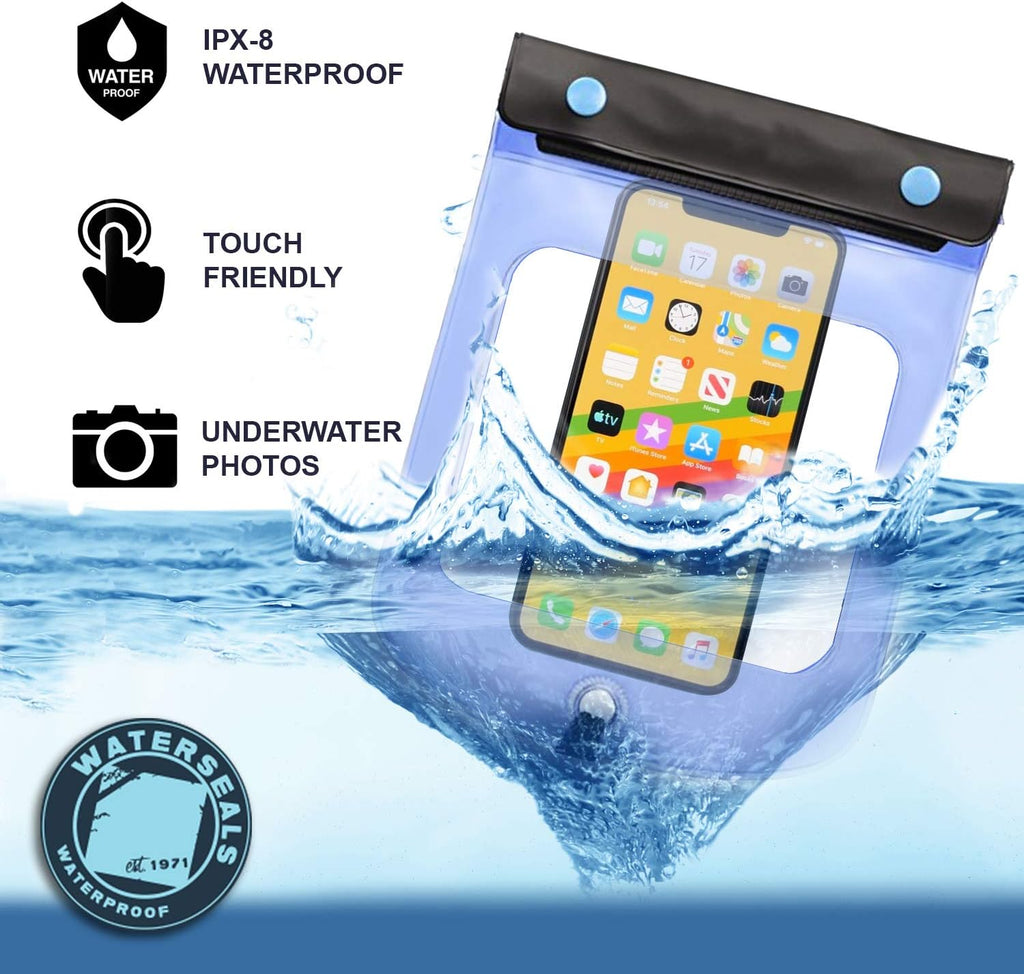Triple Seal Waterproof Pouch + Dry Bag for Cell Phone or Tablet, Great for Kayak, Canoe, Pool, Beach, Large (7.5X6.5)