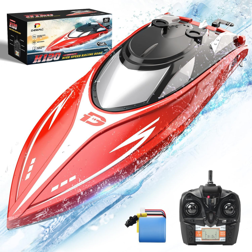 H120 Fast RC Boat for Pools and Lakes, 2.4 GHz 20+ MPH Racing Boats for Kids & Adults with Rechargeable Battery,Low