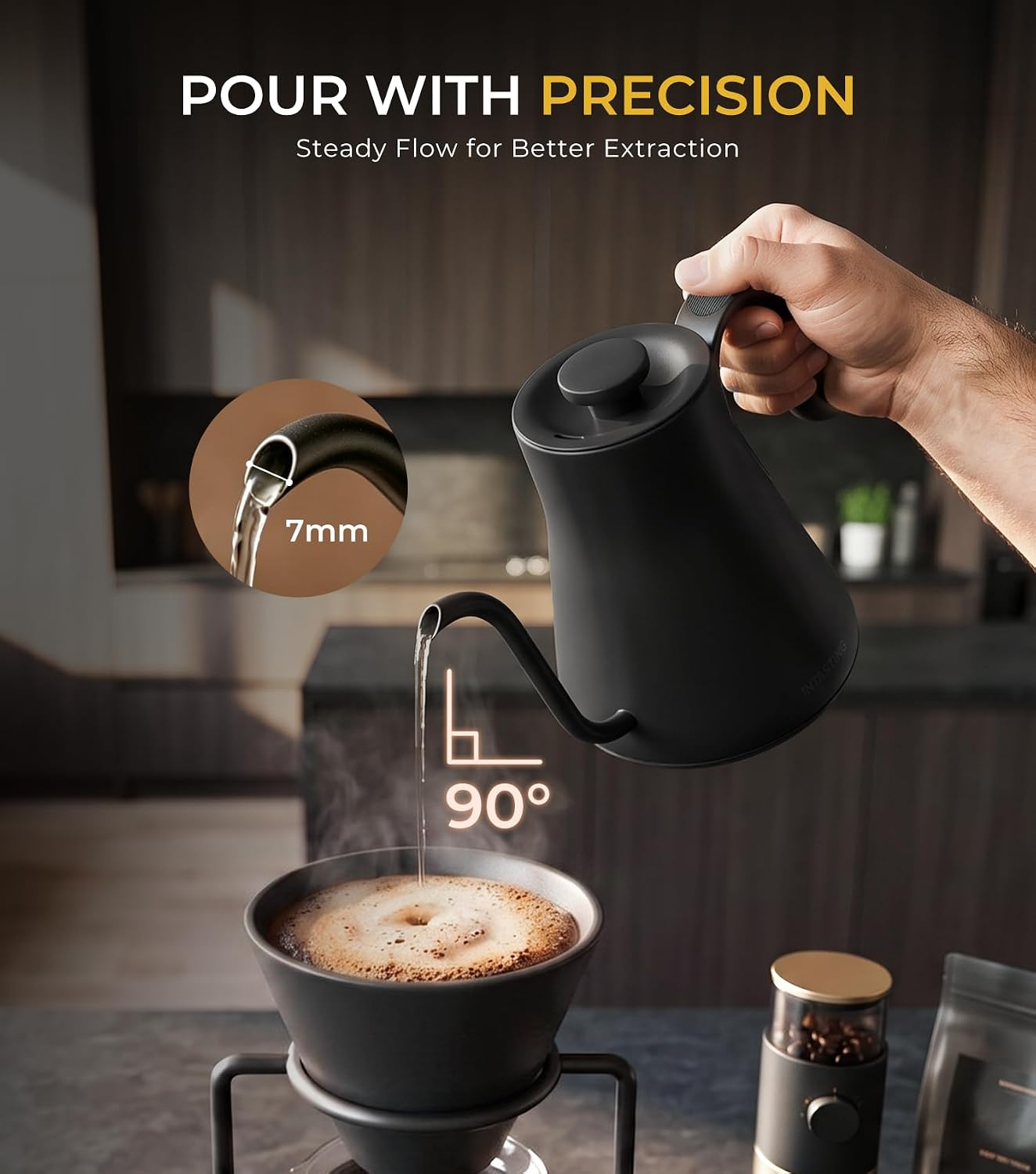 Gooseneck Electric Kettle 1°F Temperature Control,1200W,0.9L,Black | Rapid Heating, for Pour Over Coffee & Tea,Hot