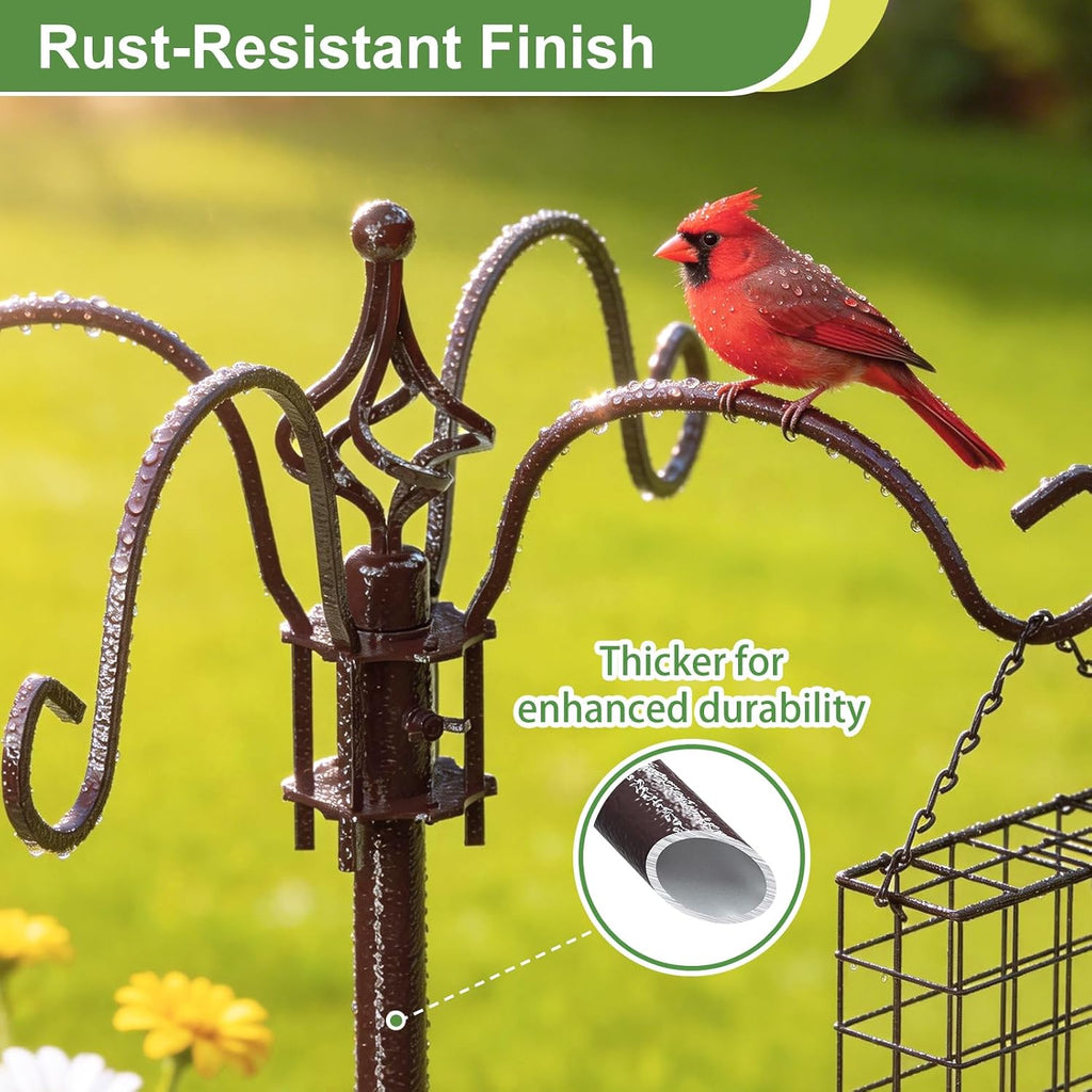 94" Bird Feeding Station Kit with Metal Squirrel Baffle, Heavy Duty Metal Bird Feeding Station with Seed Tray＆Mesh