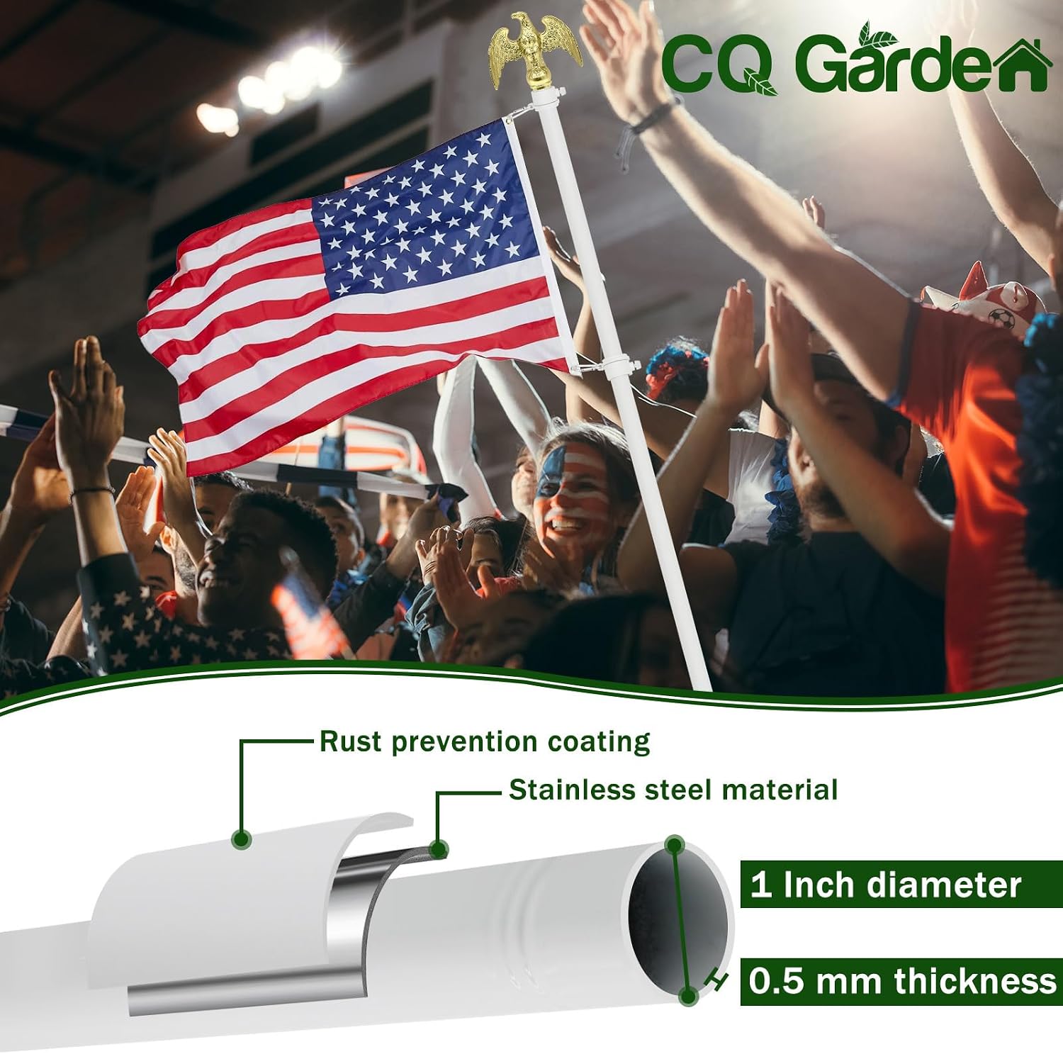 Flag Pole for Outside House, 6 FT Flag Pole Kit for Outdoor with Holder, 3x5 US Flag and Eagle Topper, Stainless