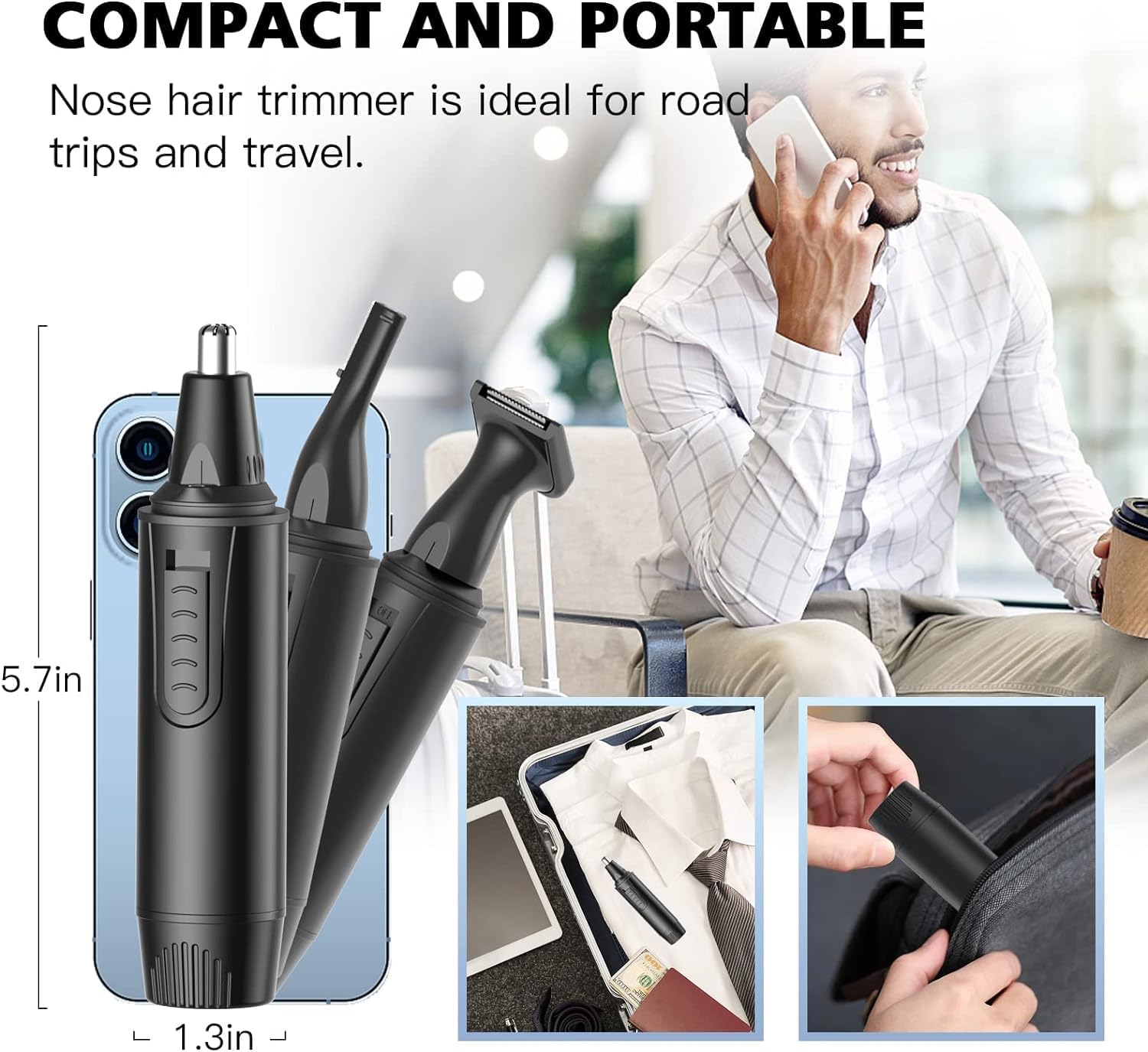 Nose Hair Trimmers for Men，Rechargeable Hair Trimmer 3 in 1 Painless Multifunctional Ear and Nose Hair Trimmer with