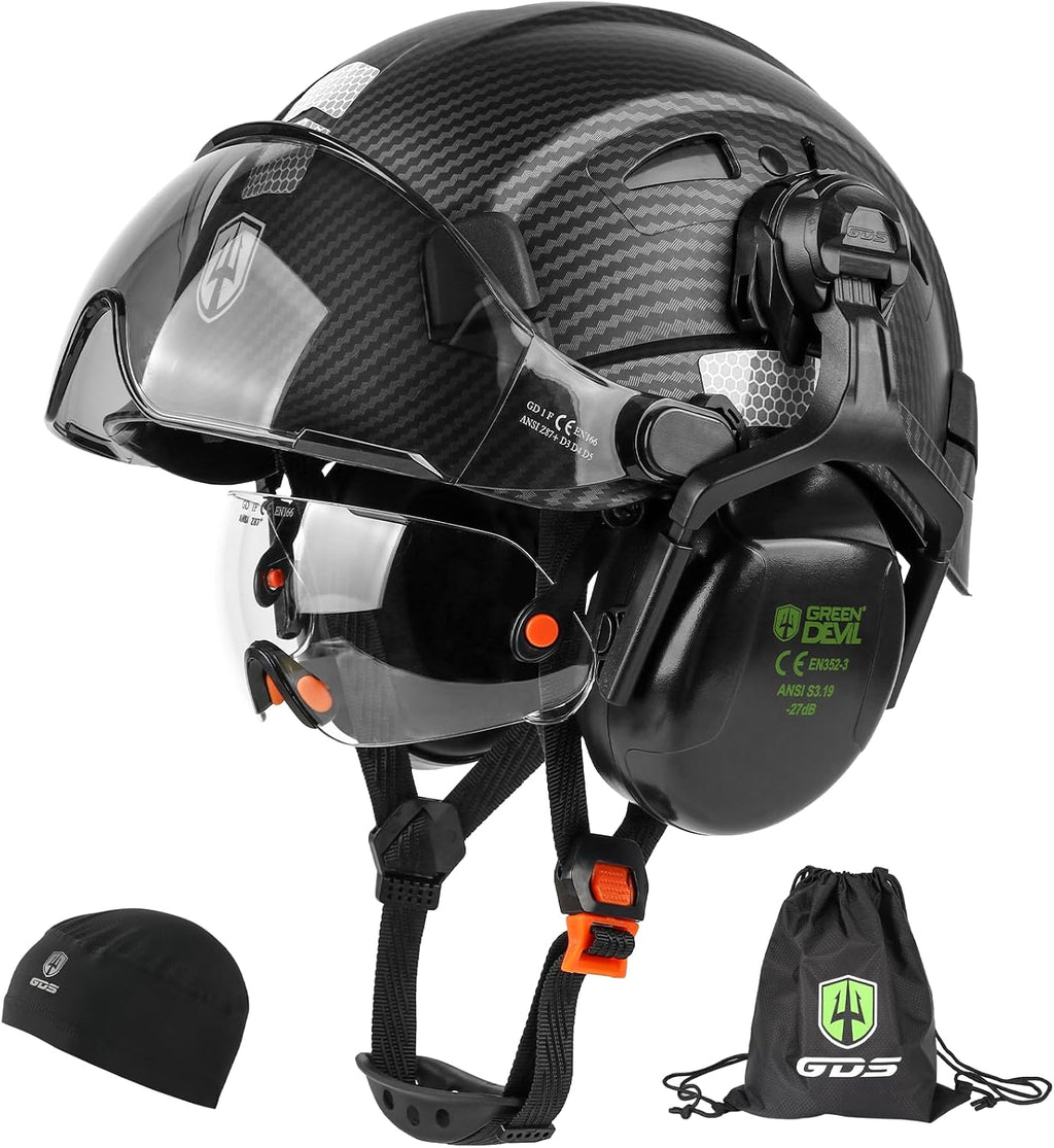 Hard Hat Safety Helmet with Visor and Ear Muffs Men Women Vented Work Hardhat ANSI Z89.1 Cascos De Construccion for