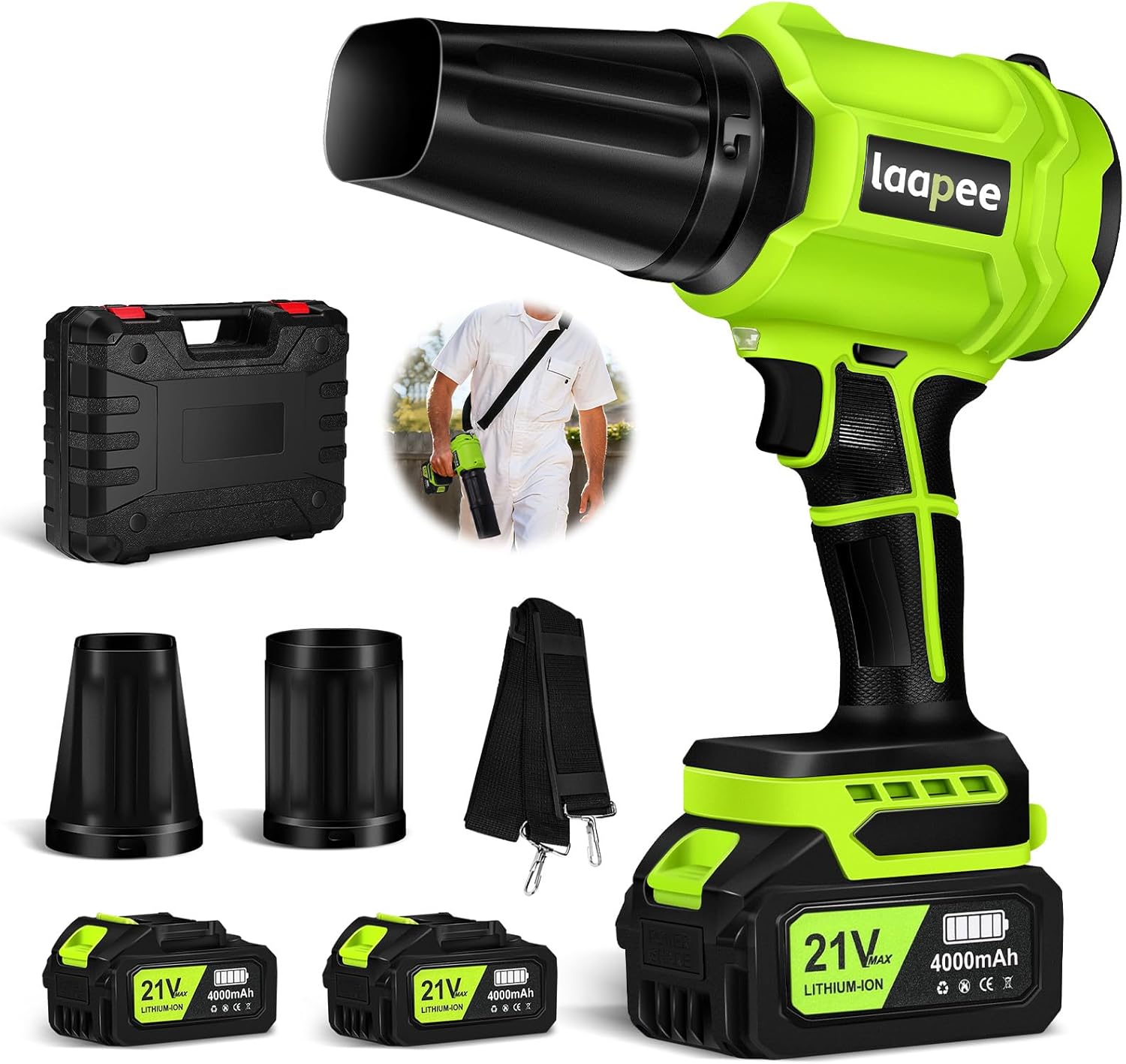 Leaf Blower Cordless with 2x4.0Ah Batteries and Charger,2 Extended Nozzles | Handheld Blower for Leaves Snow