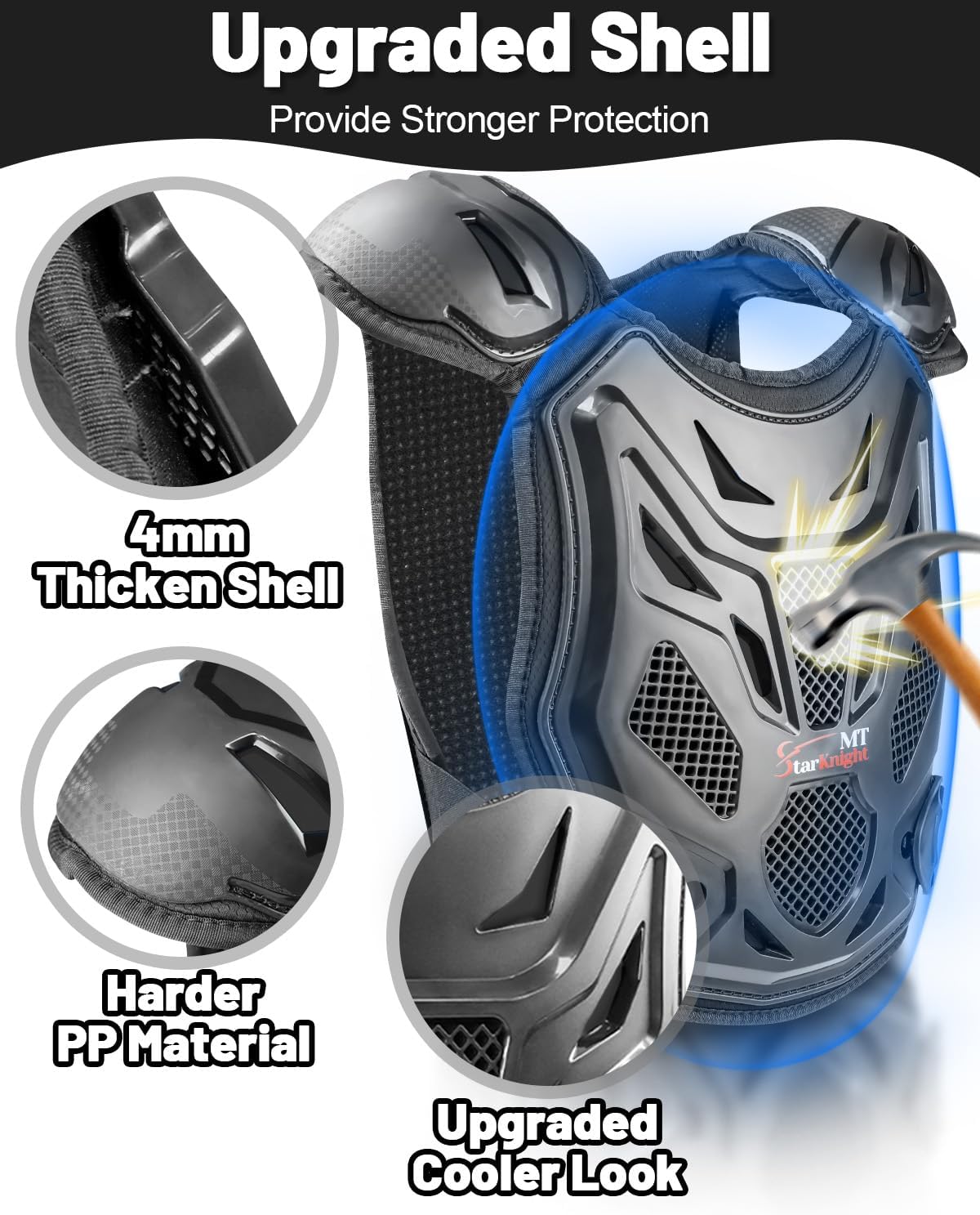 5-10 Kids Dirt Bike Gear High-Impact Youth Chest Protector | Quick-Release Strap; Heavy-Duty PE Shell; for Motocross