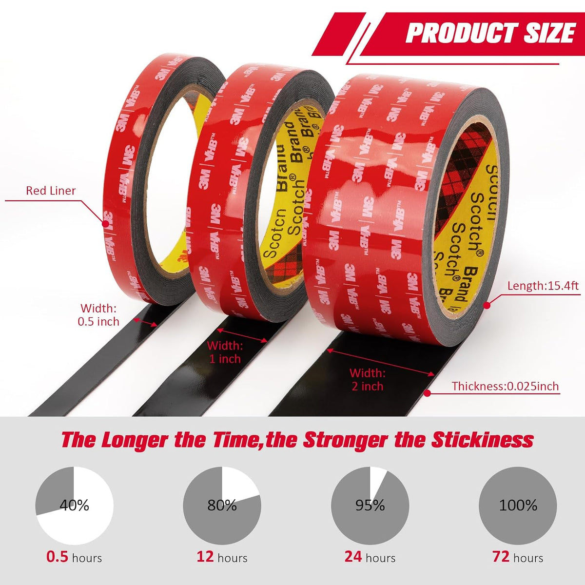 3M Heavy Duty Double Sided Tape 2''x15.4Ft 0.043in Thick 5952 Black
