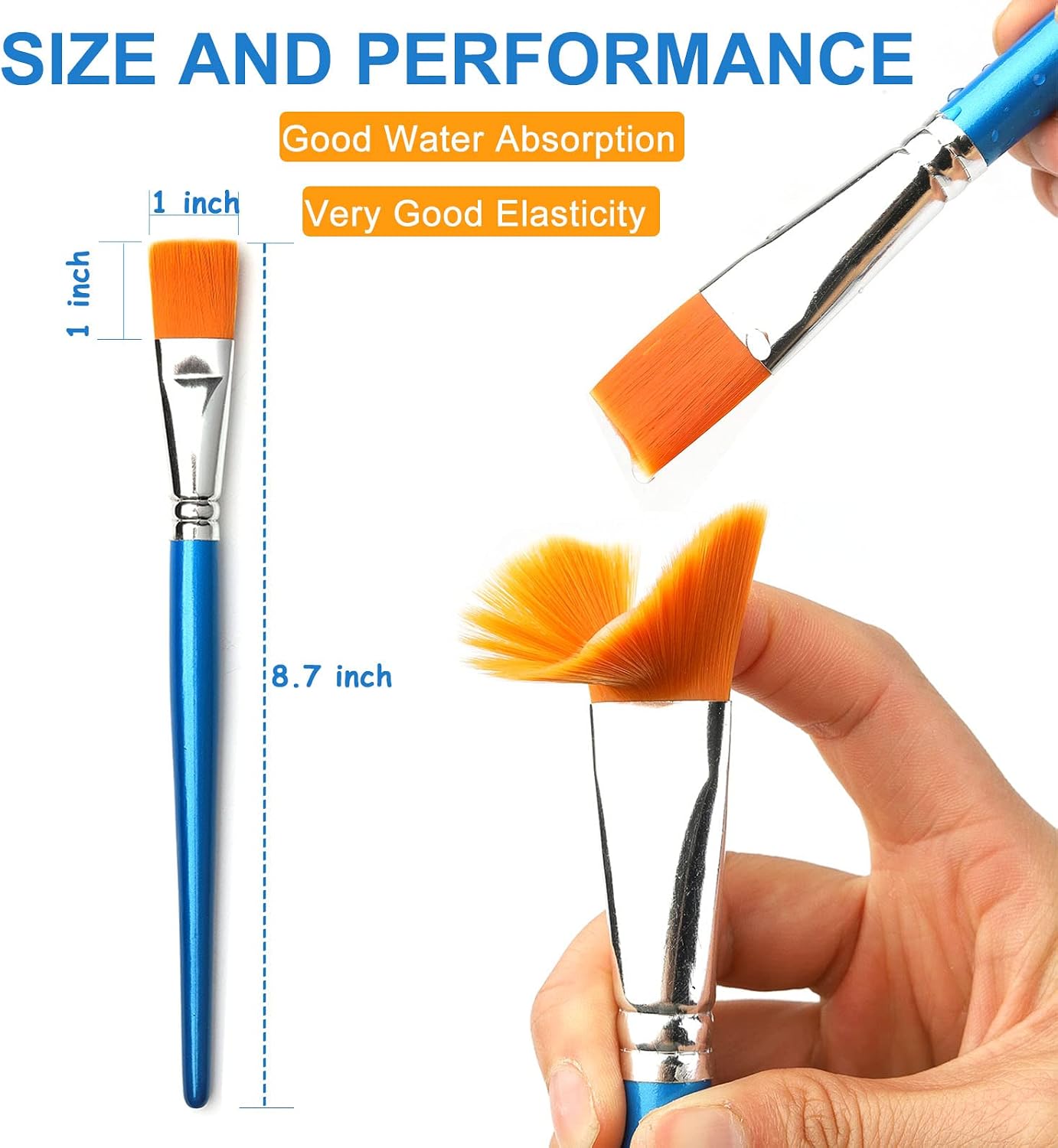 1 inch Flat Paint Brushes for Acrylic Painting,12 Pieces Large Synthetic Paint Brushes Bulk with Wooden Handle for