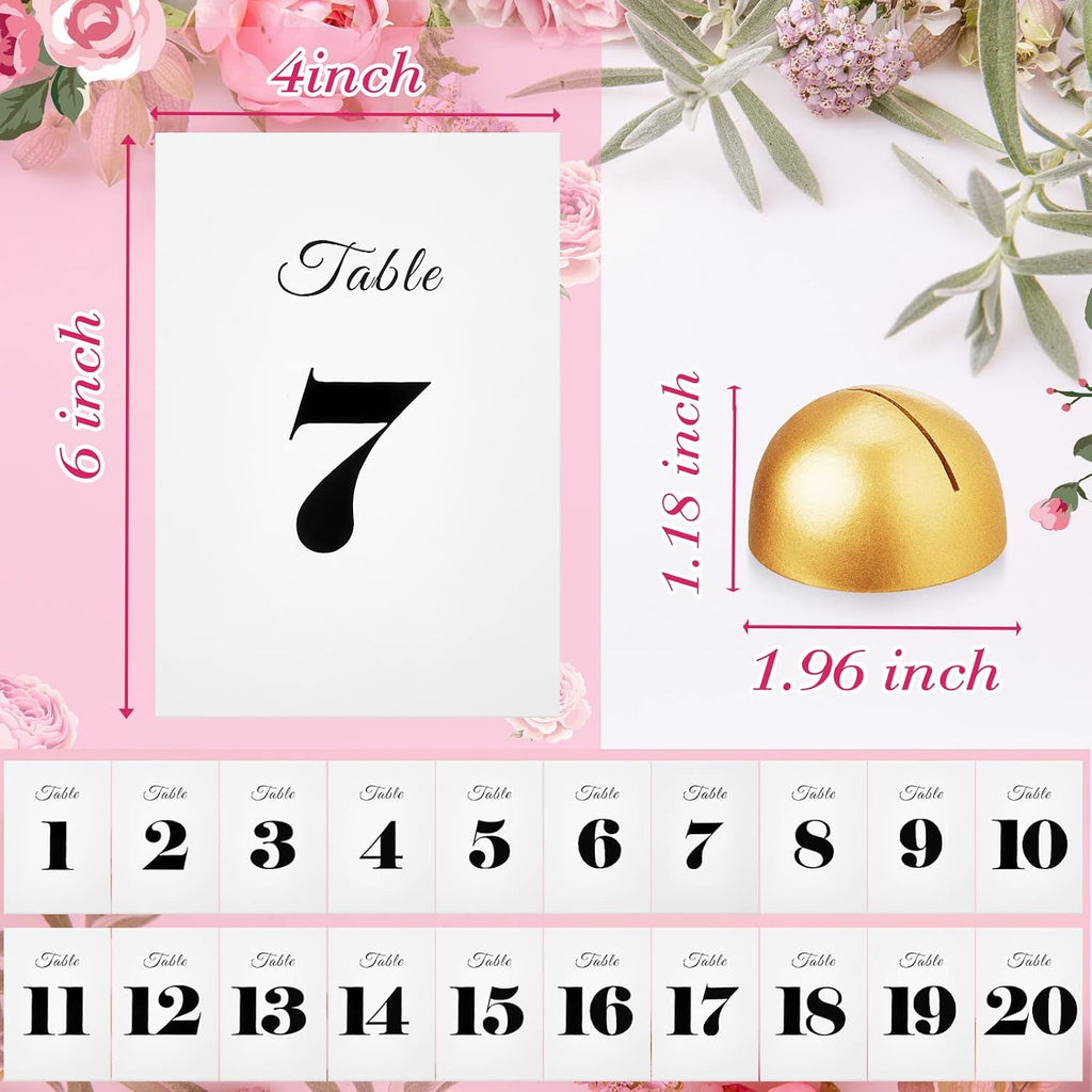20 Pcs Table Numbers Card Holders 1-20 for Wedding 4x6 Inch,Gold