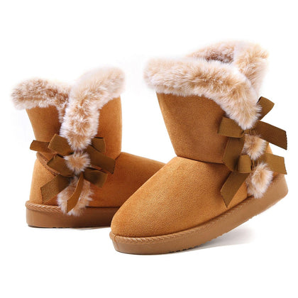 Girls Winter Faux Fur Pull On Boots with Bows, 038 chestnut 8