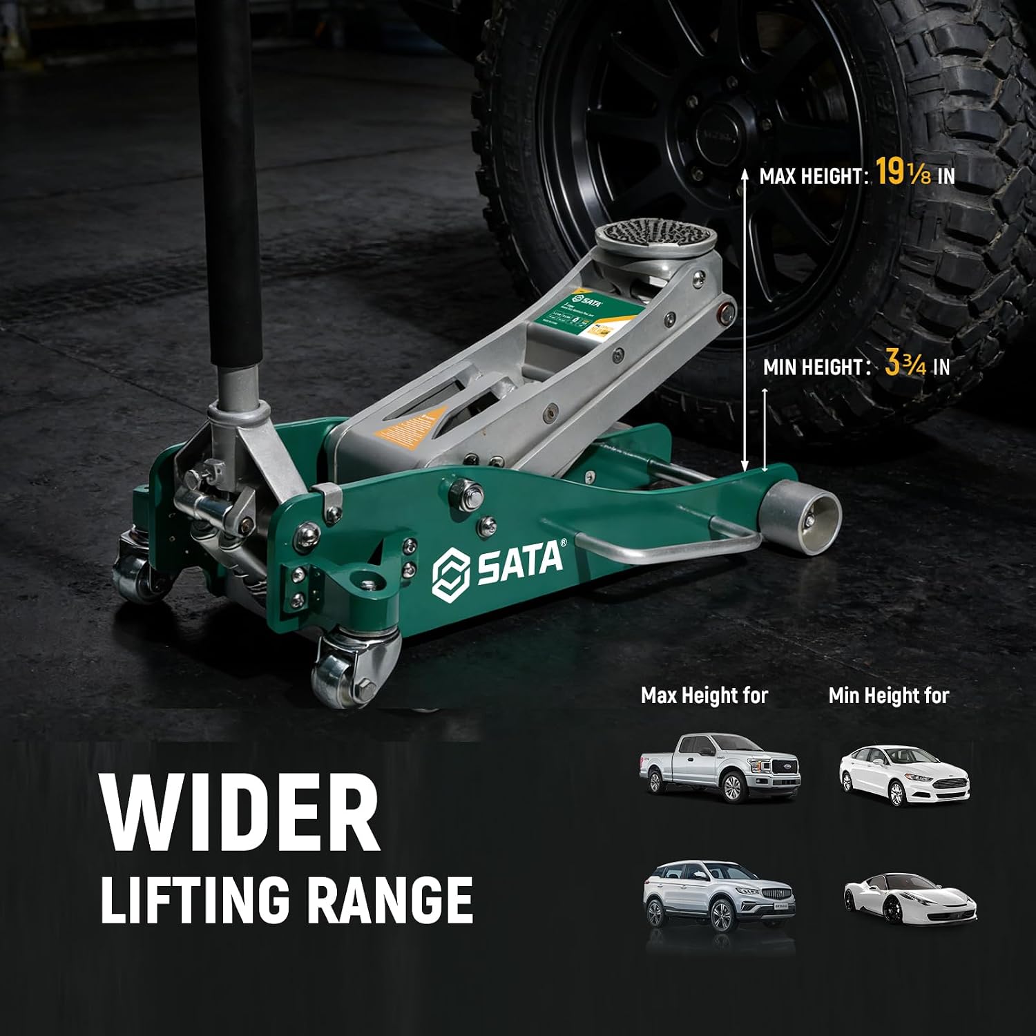 3-Ton (6,600 lb) Aluminum Floor Jack, Low-Profile Design with Dual-Piston Rapid Lift Pump, Tested for 1.5X Overload
