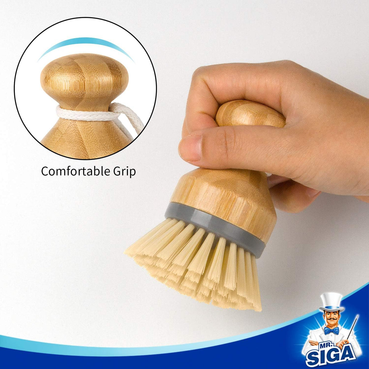 Bamboo Palm Brush, Dish Scrub Brush, Bamboo Dish Brush, Pack of 2