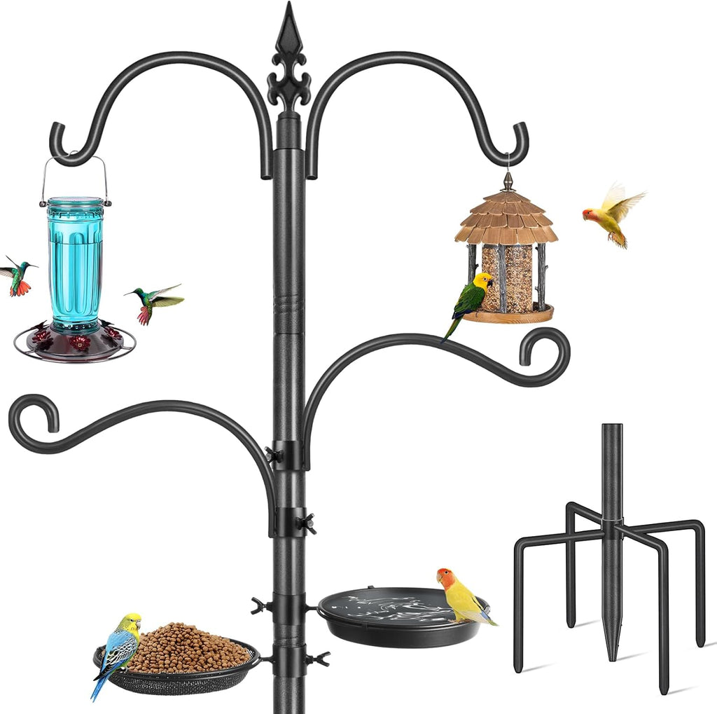 Bird Feeder Pole, 88 Inch Bird Feeding Station 4 Hook Heavy Duty Hummingbird Feeder Stand Hanger Shepherds Hook for
