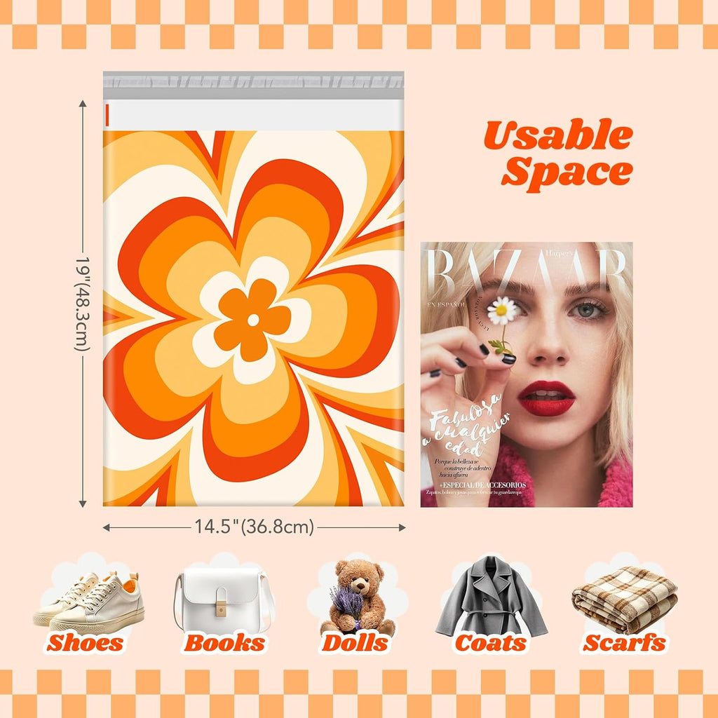 Poly Mailers Shipping Bags Envelopes 14.5x19 50pc Orange Flower
