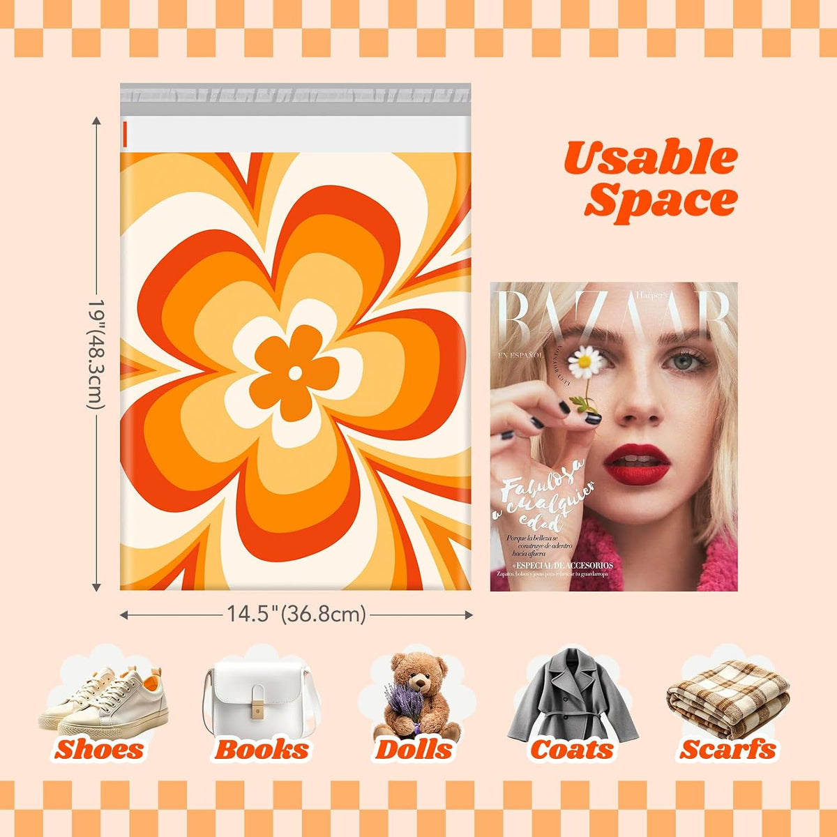 Poly Mailers Shipping Bags Envelopes 14.5x19 50pc Orange Flower